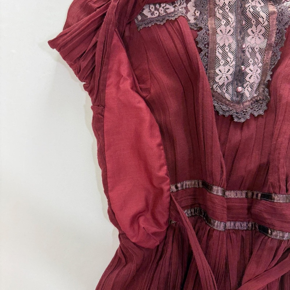 Gunne Sax 70s Vintage Lace Maxi Dress Womens S Burgundy Victorian Prairie - Picture 10 of 15